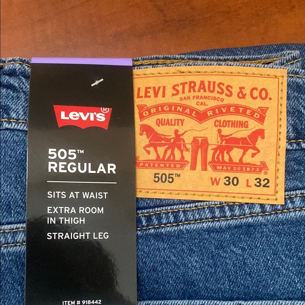 Men's Levi's 505 Regular Stretch Straight Jeans W 38x30 BLUE - Picture 2 of 4